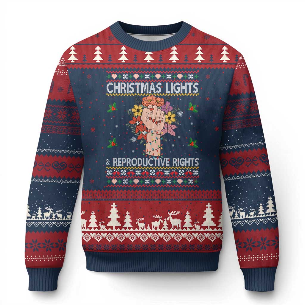 Funny Feminist Lights And Reproductive Rights Ugly Christmas Sweater Ugly Xmas Gift TS12 Navy Red Print Your Wear