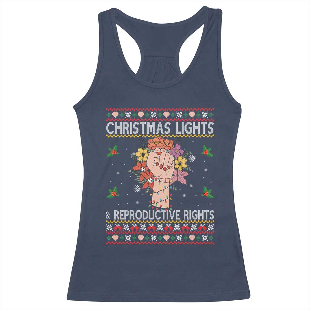 Funny Feminist Lights And Reproductive Rights Racerback Tank Top Ugly Christmas Gift TS12 Navy Print Your Wear