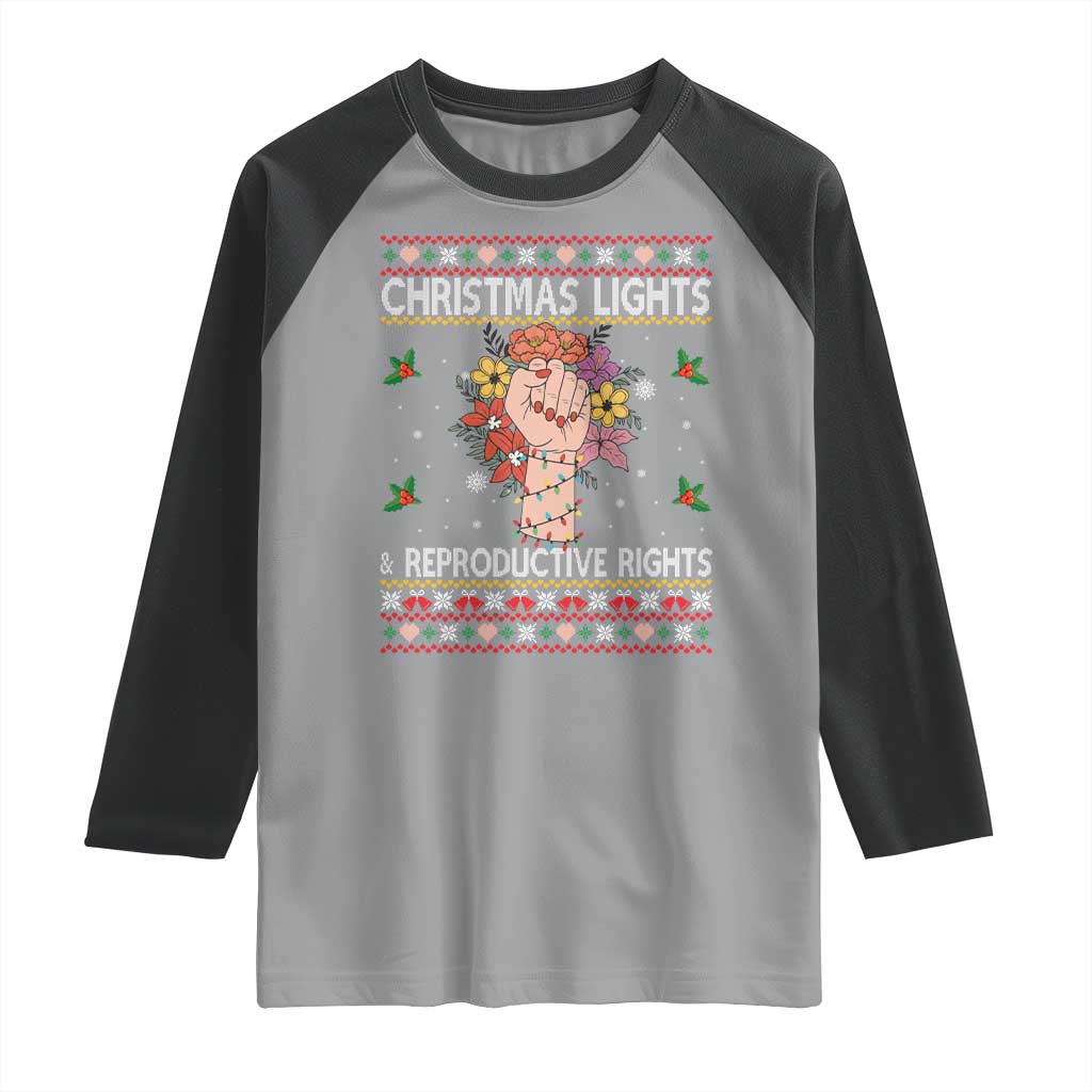 Funny Feminist Lights And Reproductive Rights Raglan Shirt Ugly Christmas Gift TS12 Sport Gray Black Print Your Wear