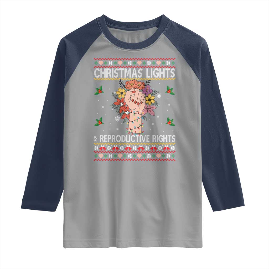 Funny Feminist Lights And Reproductive Rights Raglan Shirt Ugly Christmas Gift TS12 Sport Gray Navy Print Your Wear