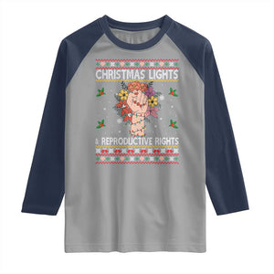 Funny Feminist Lights And Reproductive Rights Raglan Shirt Ugly Christmas Gift TS12 Sport Gray Navy Print Your Wear