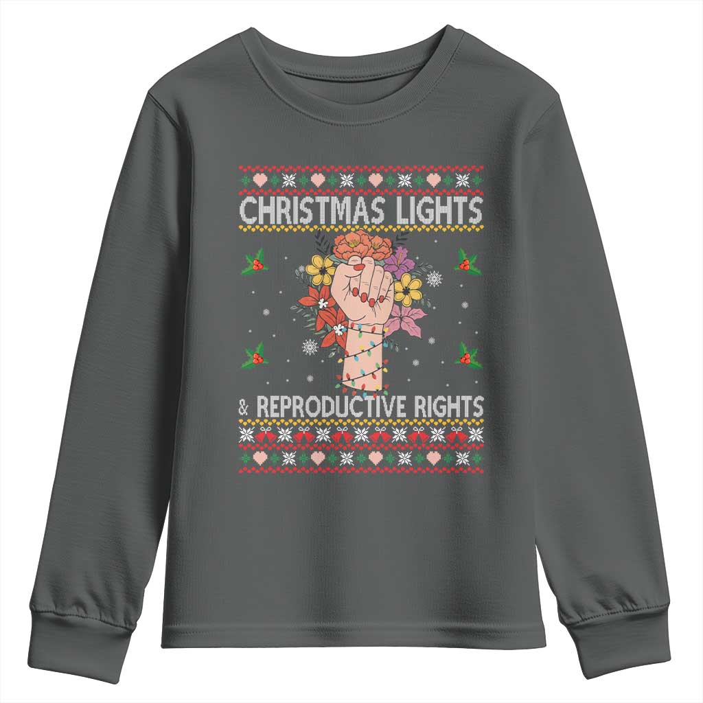 Funny Feminist Lights And Reproductive Rights Youth Sweatshirt Ugly Christmas Gift TS12 Dark Heather Print Your Wear