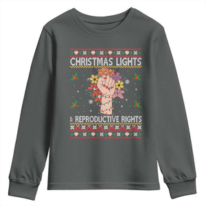 Funny Feminist Lights And Reproductive Rights Youth Sweatshirt Ugly Christmas Gift TS12 Dark Heather Print Your Wear