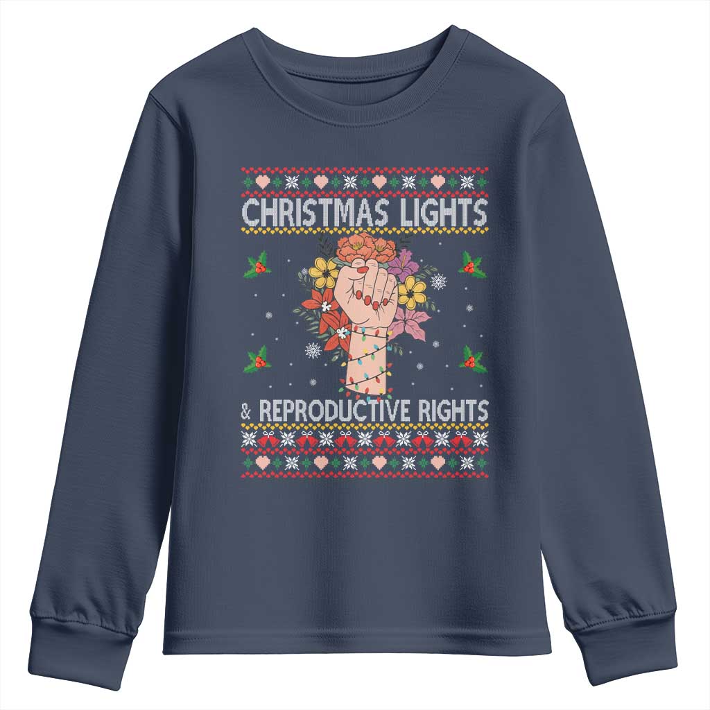Funny Feminist Lights And Reproductive Rights Youth Sweatshirt Ugly Christmas Gift TS12 Navy Print Your Wear