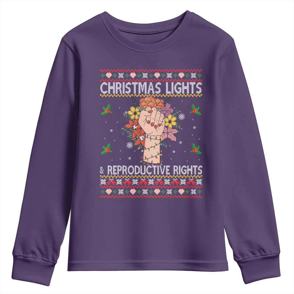 Funny Feminist Lights And Reproductive Rights Youth Sweatshirt Ugly Christmas Gift TS12 Purple Print Your Wear