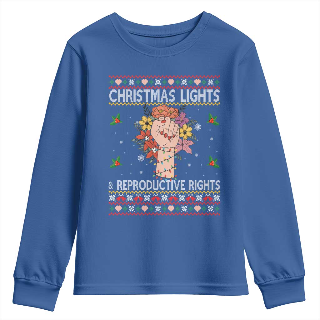 Funny Feminist Lights And Reproductive Rights Youth Sweatshirt Ugly Christmas Gift TS12 Royal Blue Print Your Wear