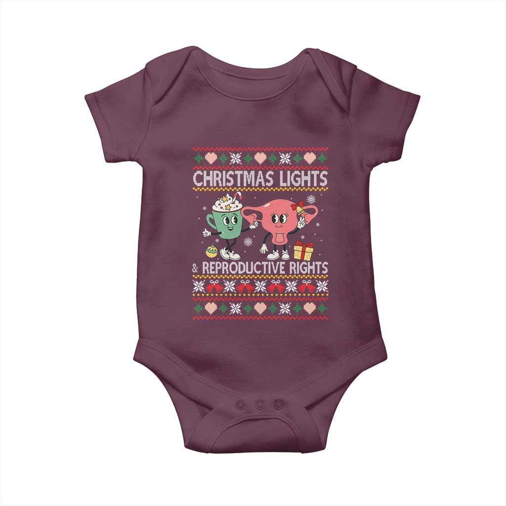 Funny Feminist Christmas Lights And Reproductive Rights Ugly Holiday Gift Baby Onesie TS12 Maroon Print Your Wear