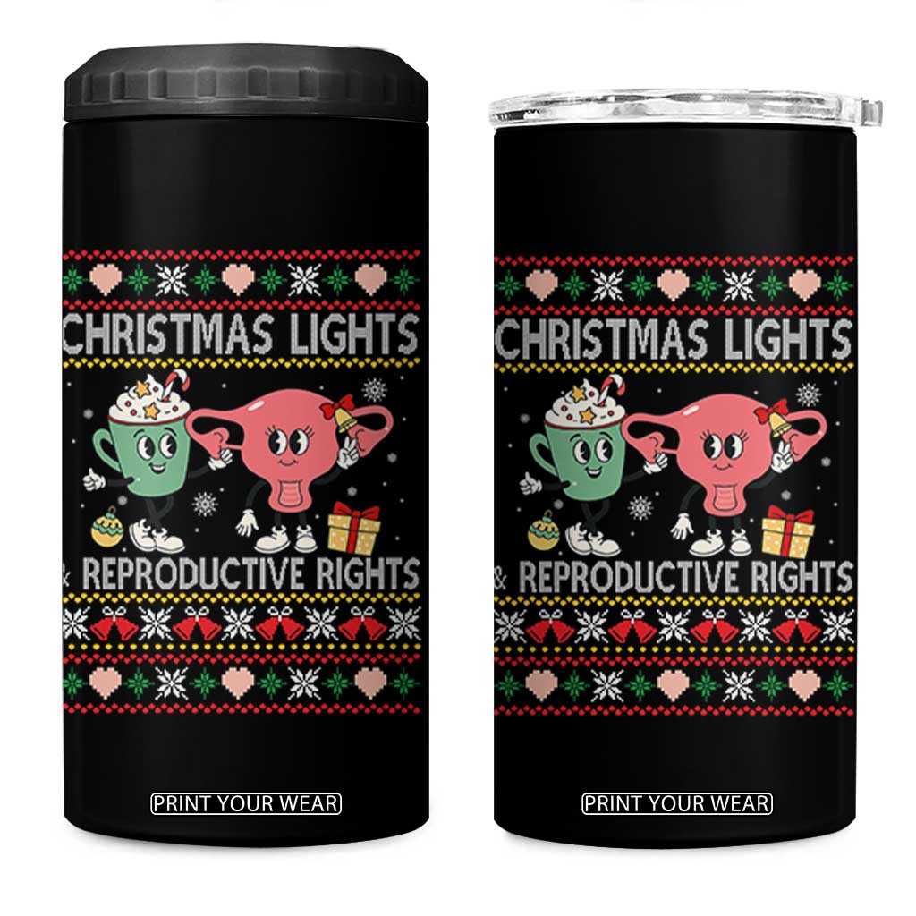 Funny Feminist Christmas Lights And Reproductive Rights Ugly Holiday Gift 4 in 1 Can Cooler Tumbler TS12 One Size: 16 oz Black Print Your Wear