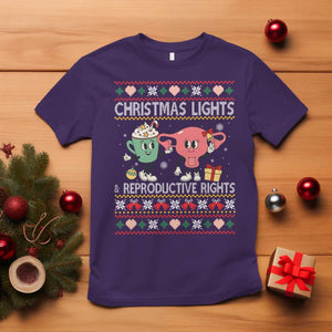 Funny Feminist Christmas Lights And Reproductive Rights Ugly Holiday Gift T Shirt TS12 Purple Print Your Wear