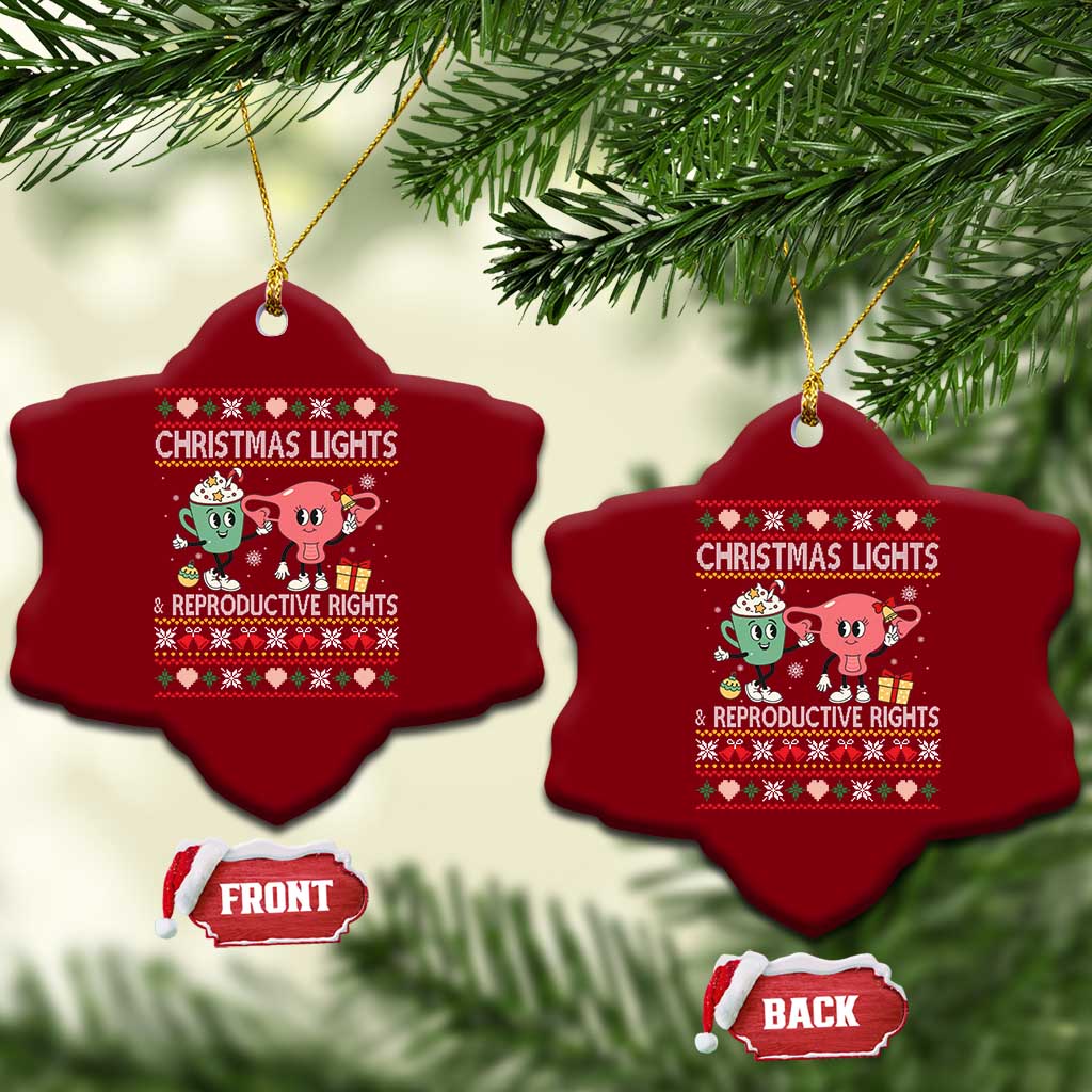 Funny Feminist Christmas Lights And Reproductive Rights Ugly Holiday Gift Ceramic Ornament TS12 Print Your Wear