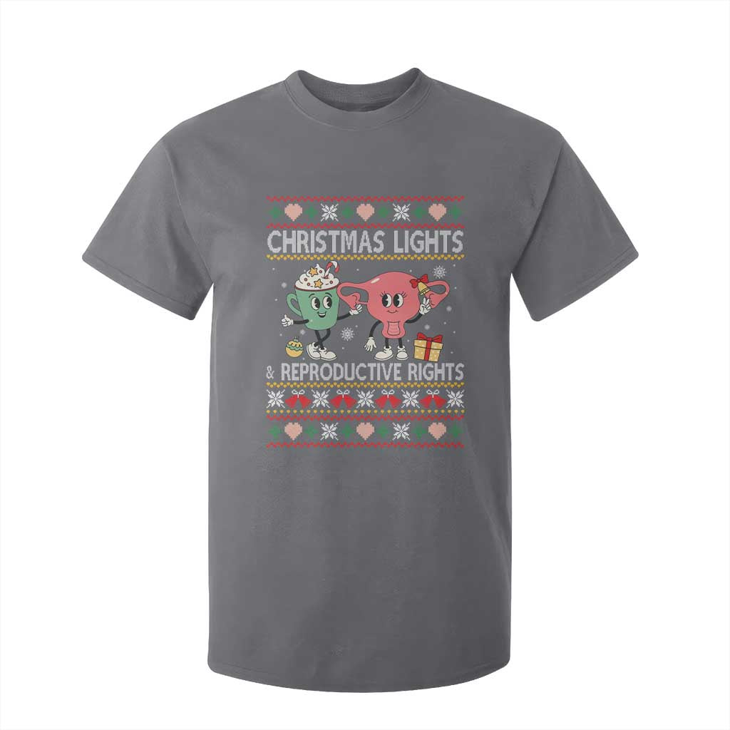 Funny Feminist Christmas Lights And Reproductive Rights Ugly Holiday Gift T Shirt For Kid TS12 Charcoal Print Your Wear