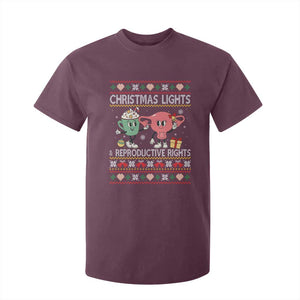 Funny Feminist Christmas Lights And Reproductive Rights Ugly Holiday Gift T Shirt For Kid TS12 Maroon Print Your Wear