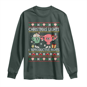 Funny Feminist Christmas Lights And Reproductive Rights Ugly Holiday Gift Long Sleeve Shirt TS12 Dark Forest Green Print Your Wear