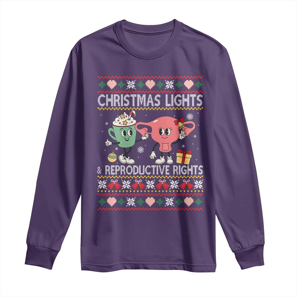 Funny Feminist Christmas Lights And Reproductive Rights Ugly Holiday Gift Long Sleeve Shirt TS12 Purple Print Your Wear