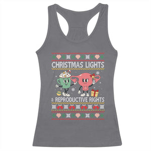 Funny Feminist Christmas Lights And Reproductive Rights Ugly Holiday Gift Racerback Tank Top TS12 Charcoal Print Your Wear
