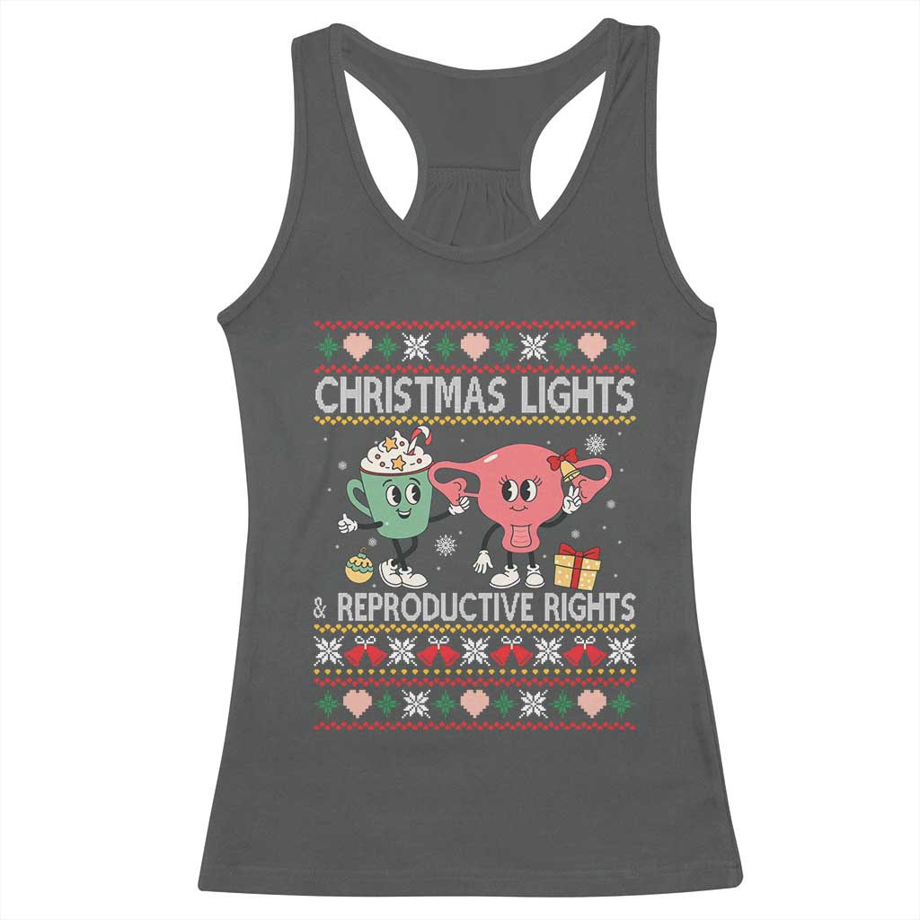 Funny Feminist Christmas Lights And Reproductive Rights Ugly Holiday Gift Racerback Tank Top TS12 Dark Heather Print Your Wear
