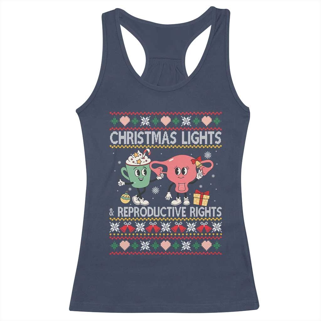 Funny Feminist Christmas Lights And Reproductive Rights Ugly Holiday Gift Racerback Tank Top TS12 Navy Print Your Wear