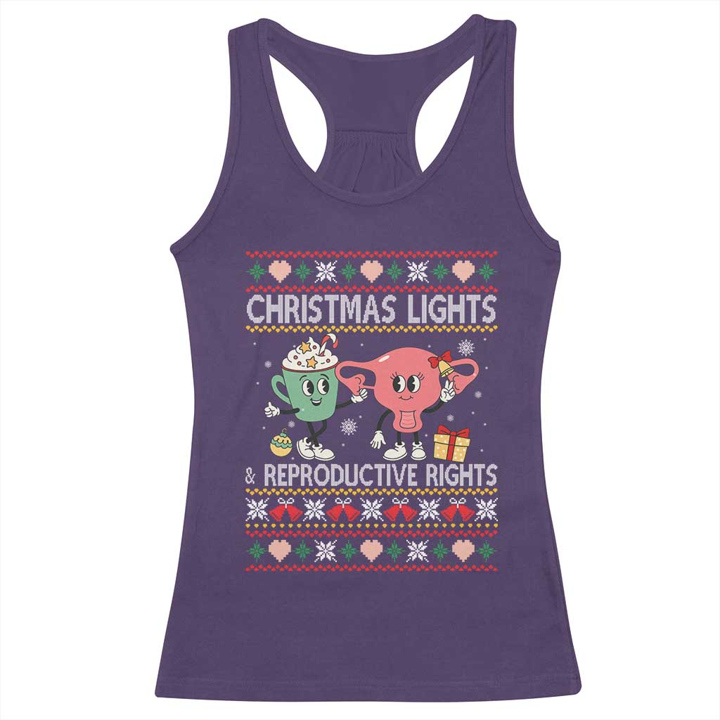 Funny Feminist Christmas Lights And Reproductive Rights Ugly Holiday Gift Racerback Tank Top TS12 Purple Print Your Wear