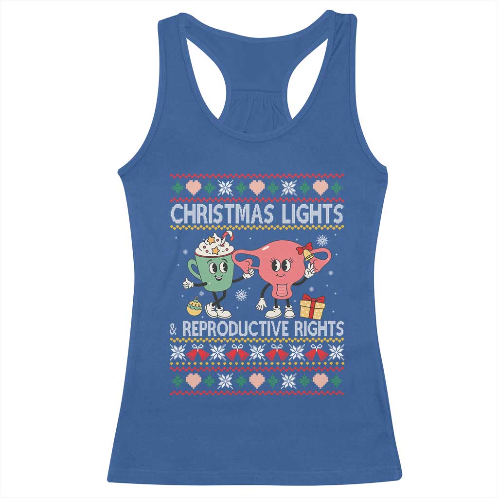 Funny Feminist Christmas Lights And Reproductive Rights Ugly Holiday Gift Racerback Tank Top TS12 Royal Blue Print Your Wear