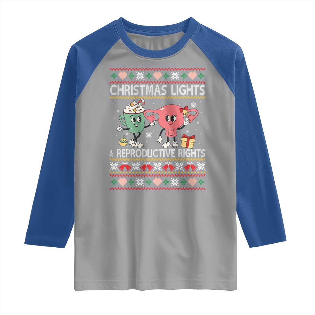 Funny Feminist Christmas Lights And Reproductive Rights Ugly Holiday Gift Raglan Shirt TS12 Sport Gray Royal Print Your Wear