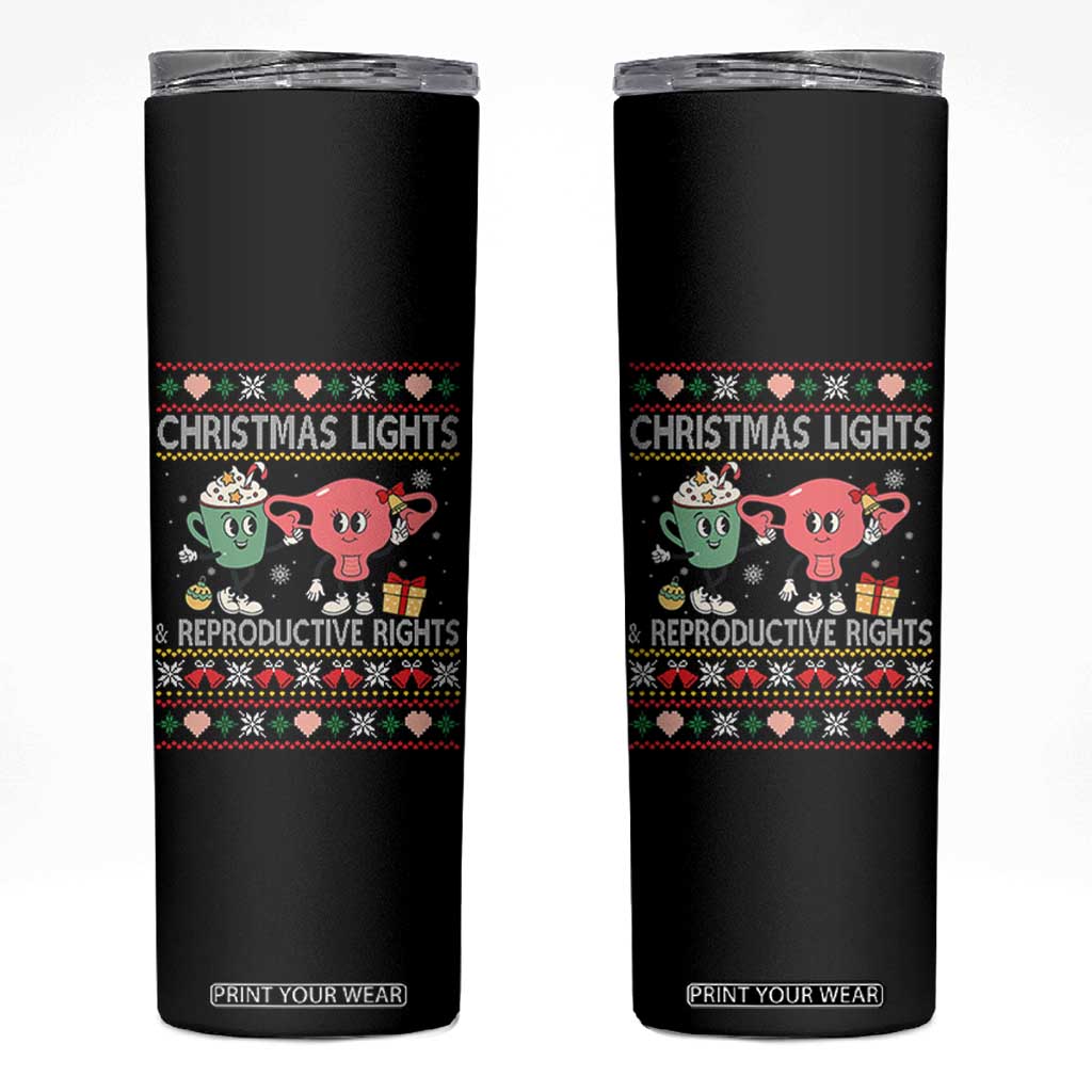 Funny Feminist Christmas Lights And Reproductive Rights Ugly Holiday Gift Skinny Tumbler TS12 Black Print Your Wear