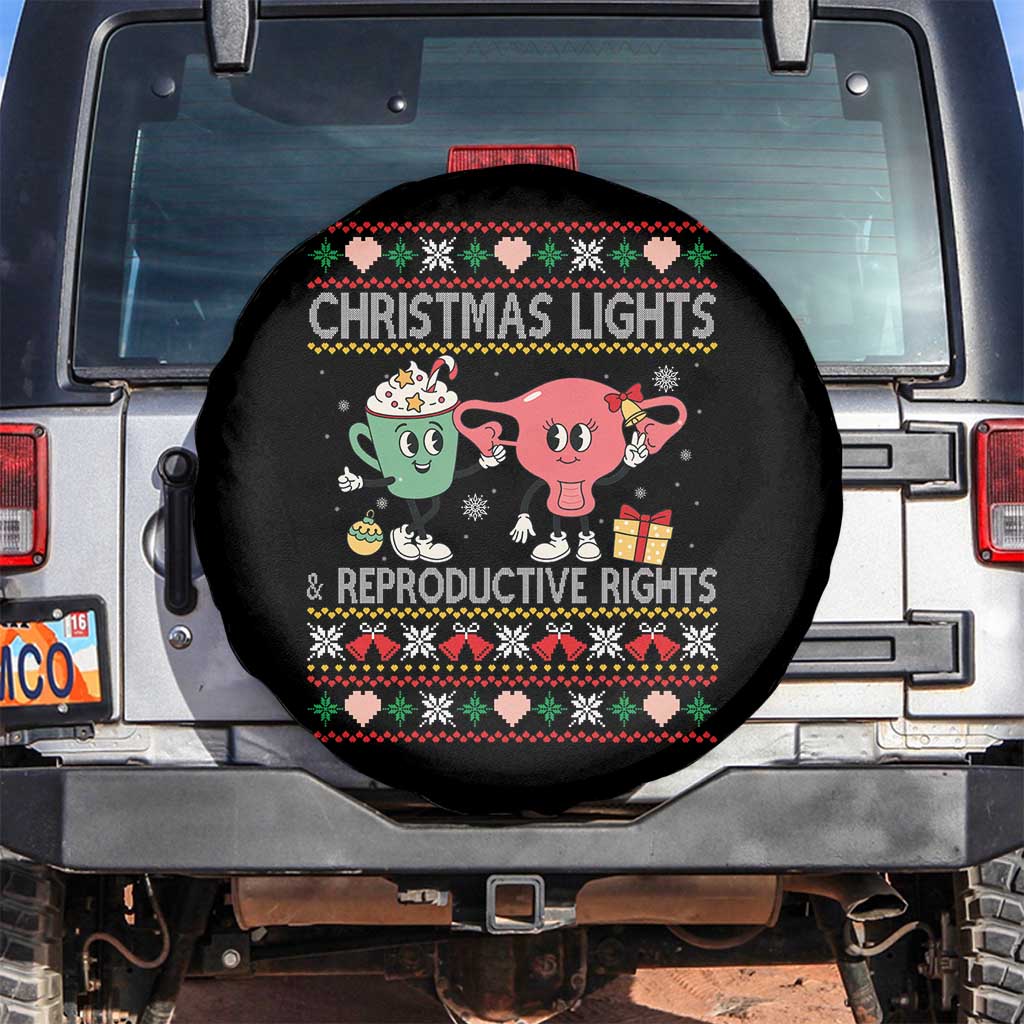 Funny Feminist Christmas Lights And Reproductive Rights Ugly Holiday Gift Spare Tire Cover TS12 No hole Black Print Your Wear
