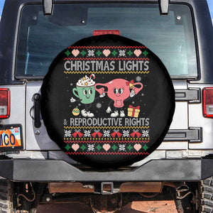 Funny Feminist Christmas Lights And Reproductive Rights Ugly Holiday Gift Spare Tire Cover TS12 No hole Black Print Your Wear