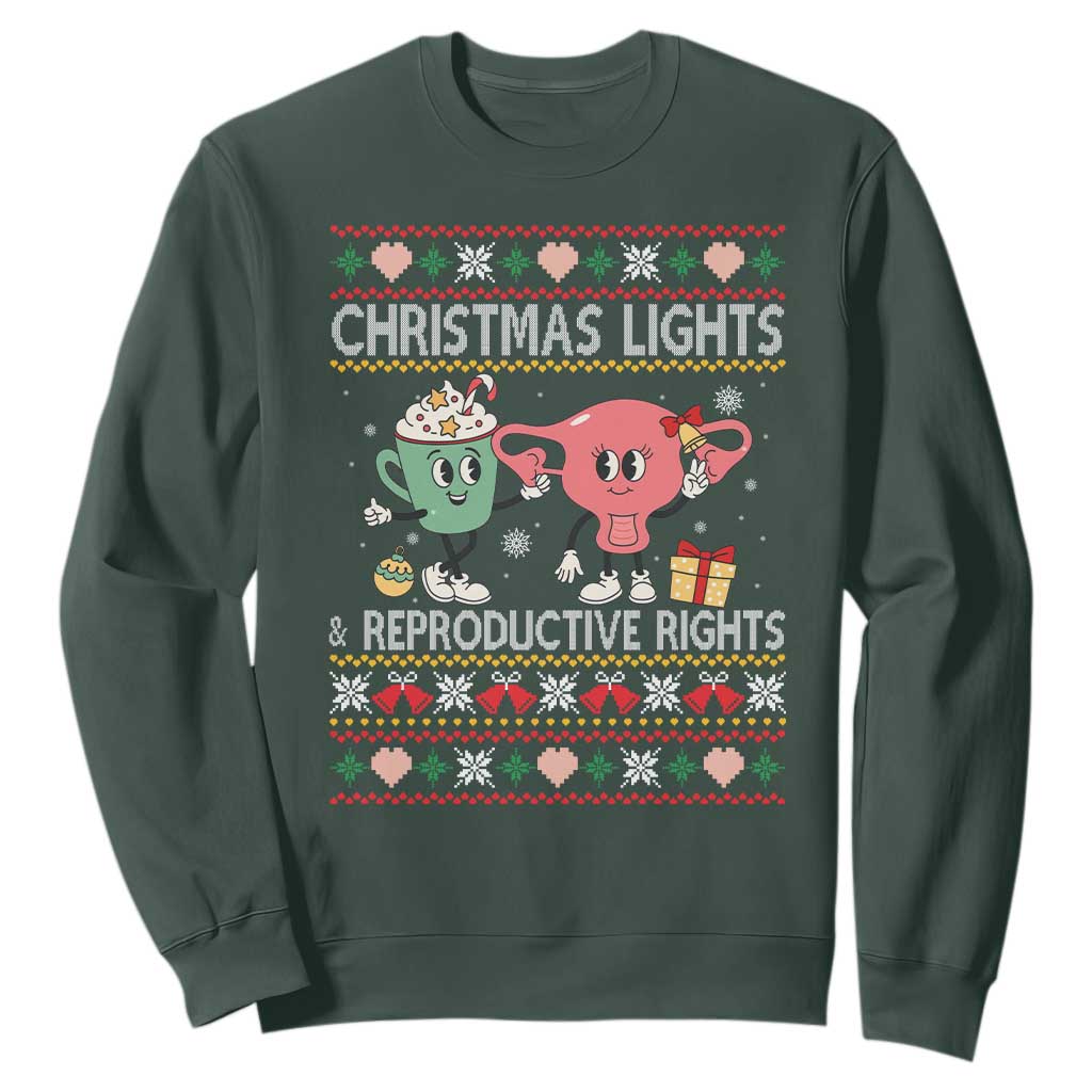 Funny Feminist Christmas Lights And Reproductive Rights Ugly Holiday Gift Sweatshirt TS12 Dark Forest Green Print Your Wear
