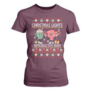 Funny Feminist Christmas Lights And Reproductive Rights Ugly Holiday Gift T Shirt For Women TS12 Maroon Print Your Wear