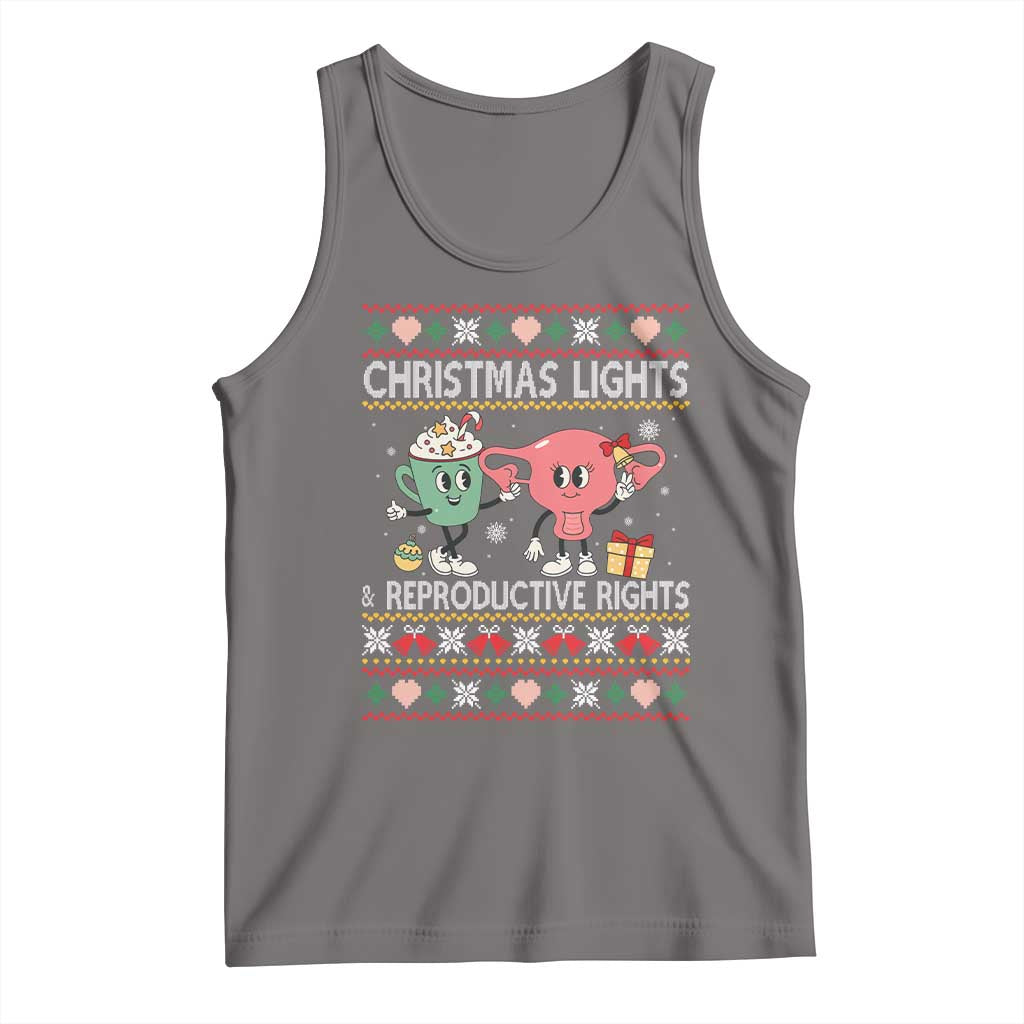 Funny Feminist Christmas Lights And Reproductive Rights Ugly Holiday Gift Tank Top TS12 Deep Heather Print Your Wear