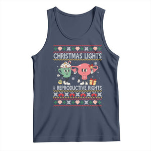 Funny Feminist Christmas Lights And Reproductive Rights Ugly Holiday Gift Tank Top TS12 Navy Print Your Wear