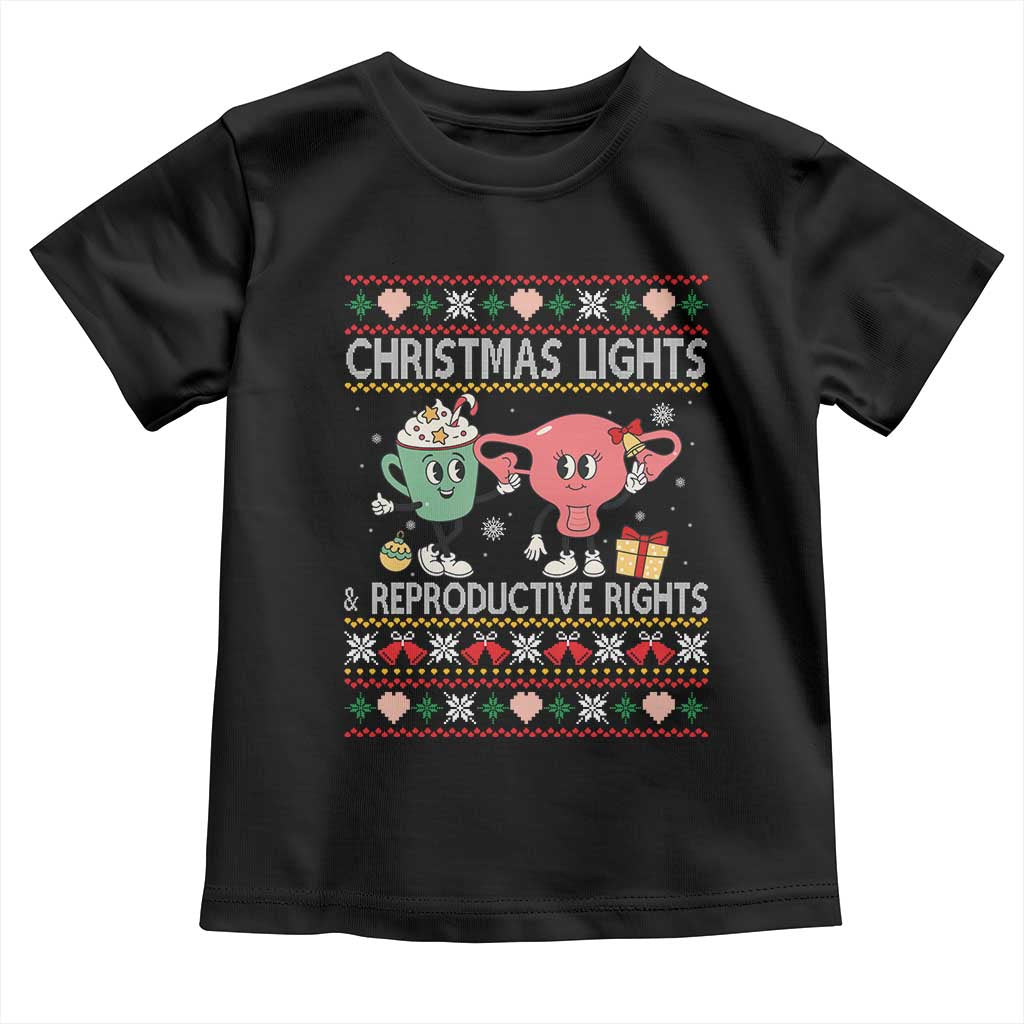 Funny Feminist Christmas Lights And Reproductive Rights Ugly Holiday Gift Toddler T Shirt TS12 Black Print Your Wear
