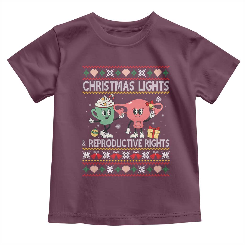 Funny Feminist Christmas Lights And Reproductive Rights Ugly Holiday Gift Toddler T Shirt TS12 Maroon Print Your Wear