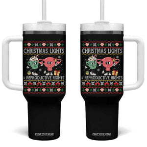 Funny Feminist Christmas Lights And Reproductive Rights Ugly Holiday Gift Tumbler With Handle TS12 One Size: 40 oz Black Print Your Wear