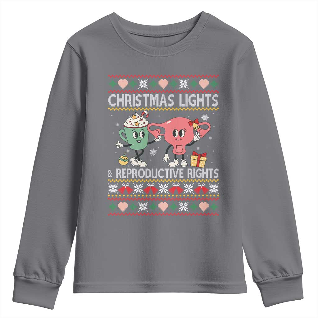 Funny Feminist Christmas Lights And Reproductive Rights Ugly Holiday Gift Youth Sweatshirt TS12 Charcoal Print Your Wear