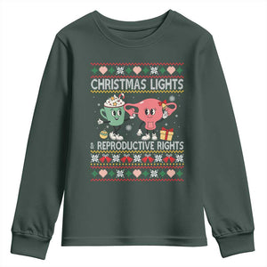 Funny Feminist Christmas Lights And Reproductive Rights Ugly Holiday Gift Youth Sweatshirt TS12 Dark Forest Green Print Your Wear