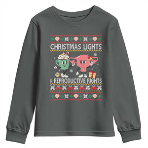 Funny Feminist Christmas Lights And Reproductive Rights Ugly Holiday Gift Youth Sweatshirt TS12 Dark Heather Print Your Wear
