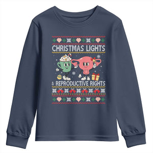 Funny Feminist Christmas Lights And Reproductive Rights Ugly Holiday Gift Youth Sweatshirt TS12 Navy Print Your Wear