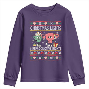 Funny Feminist Christmas Lights And Reproductive Rights Ugly Holiday Gift Youth Sweatshirt TS12 Purple Print Your Wear