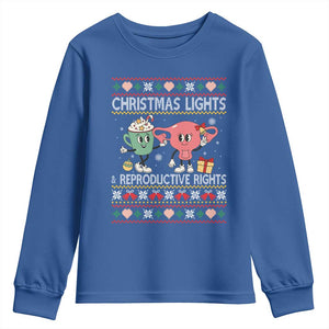 Funny Feminist Christmas Lights And Reproductive Rights Ugly Holiday Gift Youth Sweatshirt TS12 Royal Blue Print Your Wear