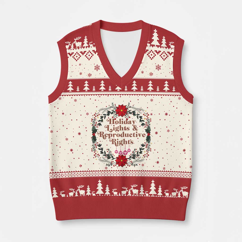 Holiday Lights And Reproductive Rights V-Neck Knit Sweater Vest Funny Feminist Christmas Gift TS12 Beige Red Print Your Wear