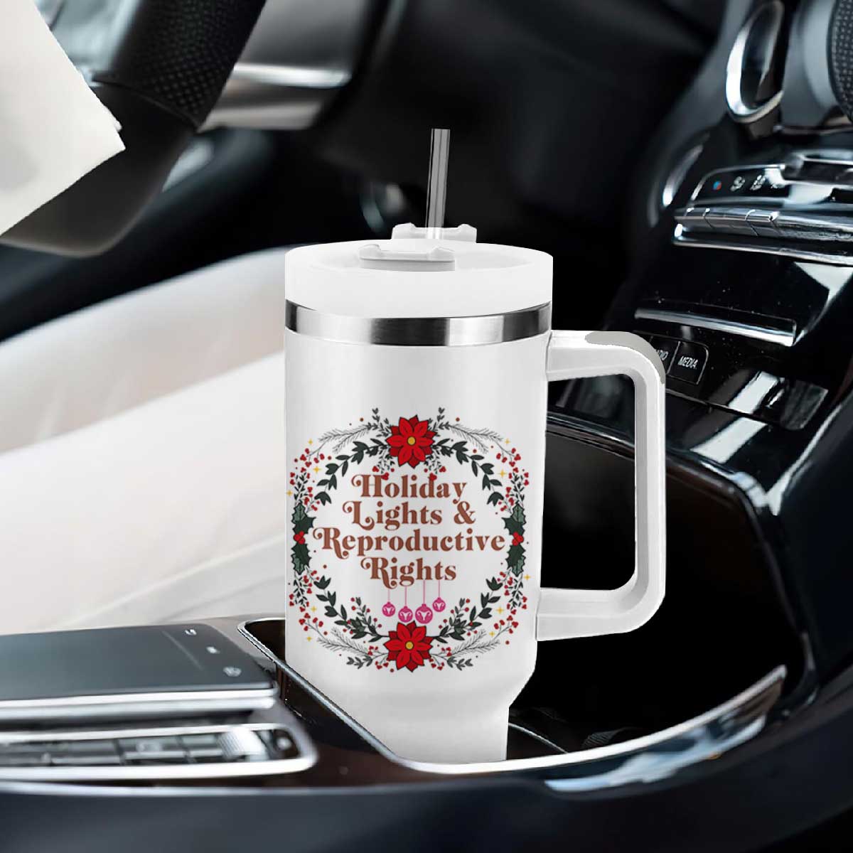 Holiday Lights And Reproductive Rights Tumbler With Handle Funny Feminist Christmas Gift TS12 Print Your Wear
