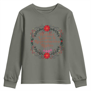 Holiday Lights And Reproductive Rights Youth Sweatshirt Funny Feminist Christmas Gift TS12 Military Green Print Your Wear