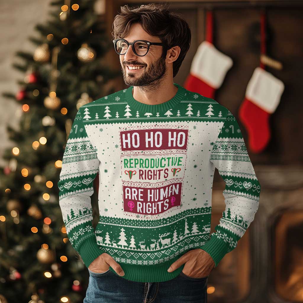 Funny Christmas Feminist Gift Ugly Christmas Sweater Reproductive Rights Are Human Rights TS12 Beige Green Print Your Wear