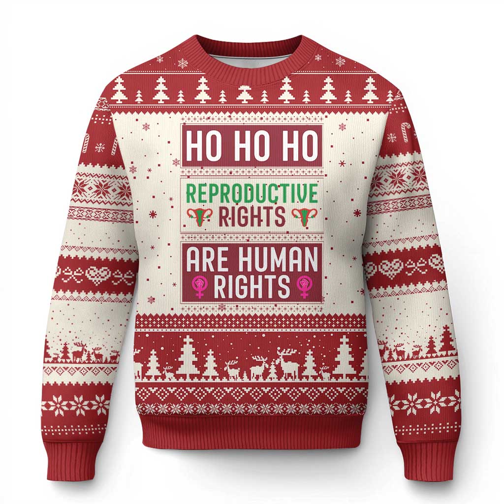 Funny Christmas Feminist Gift Ugly Christmas Sweater Reproductive Rights Are Human Rights TS12 Beige Red Print Your Wear