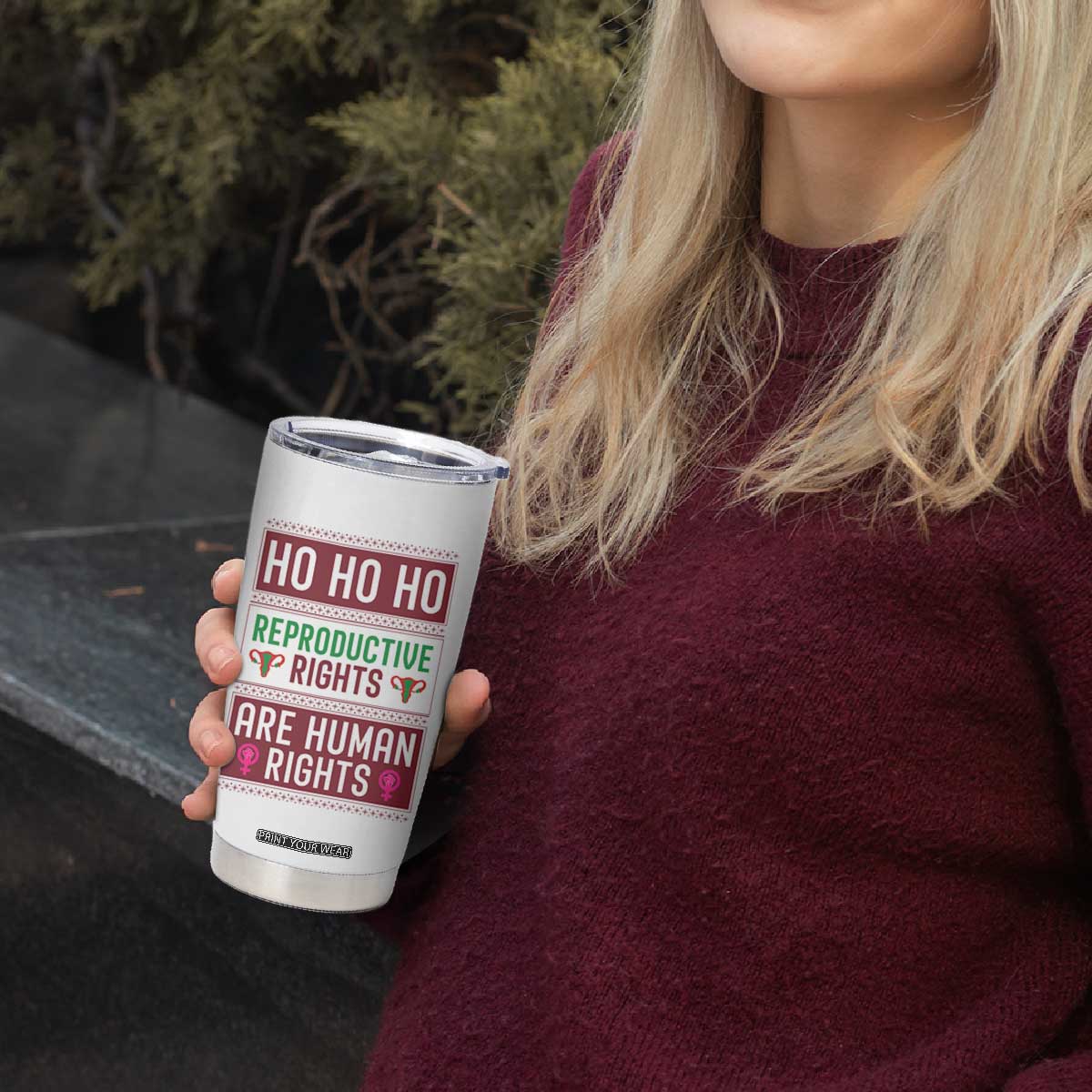 Funny Christmas Feminist Gift Tumbler Cup Reproductive Rights Are Human Rights TS12 Print Your Wear