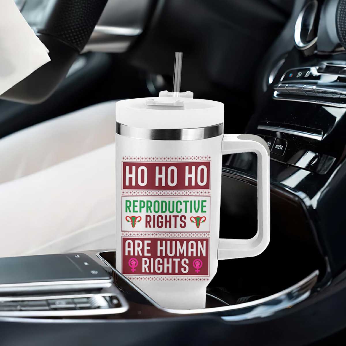 Funny Christmas Feminist Gift Tumbler With Handle Reproductive Rights Are Human Rights TS12 Print Your Wear