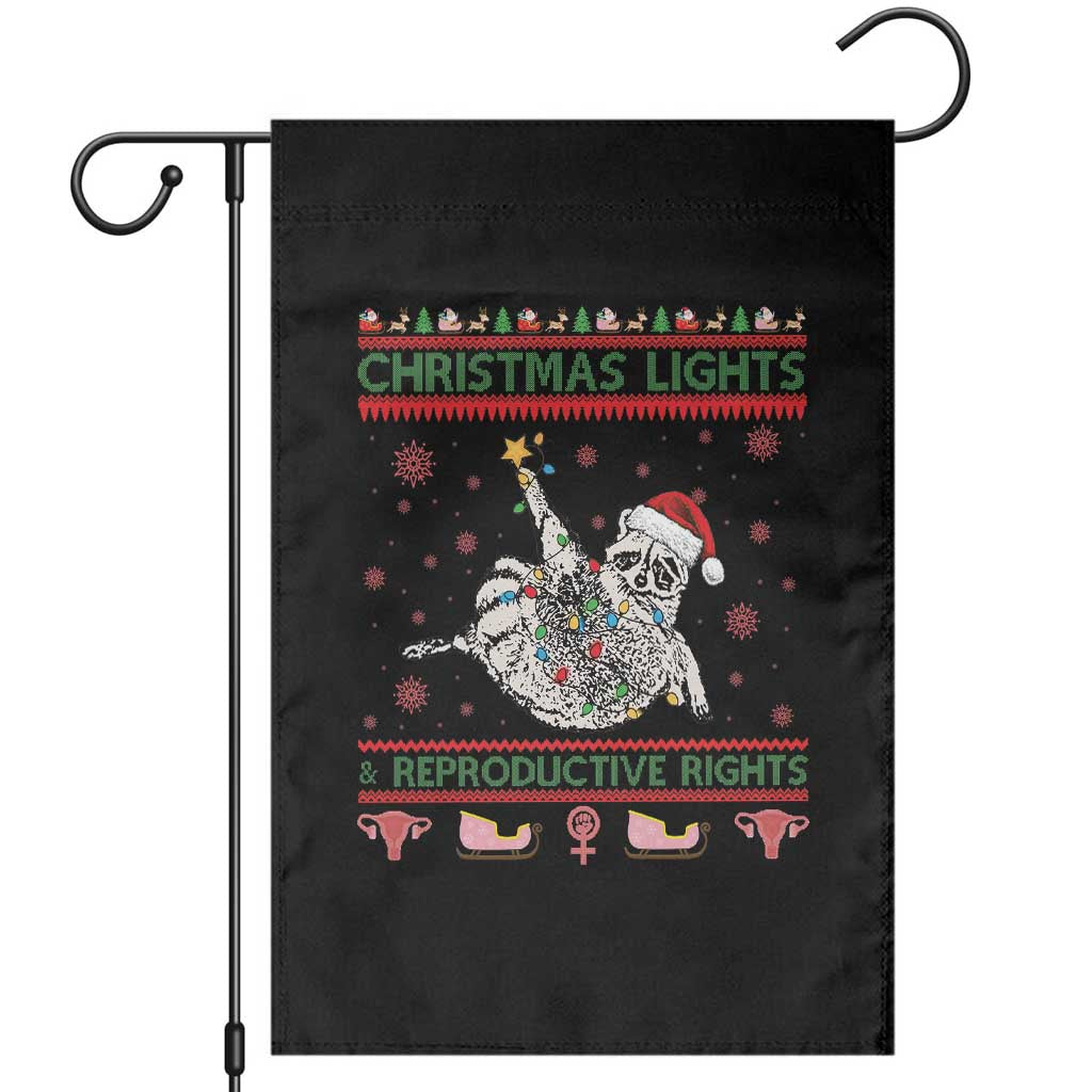 Christmas Lights And Reproductive Rights Ugly Christmas Garden Flag Feminist Raccoon Gift TS12 Black Print Your Wear