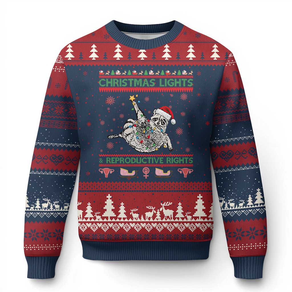 Christmas Lights And Reproductive Rights Ugly Christmas Ugly Christmas Sweater Feminist Raccoon Gift TS12 Navy Red Print Your Wear