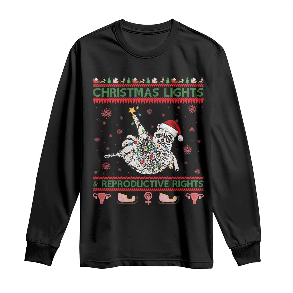 Christmas Lights And Reproductive Rights Ugly Christmas Long Sleeve Shirt Feminist Raccoon Gift TS12 Black Print Your Wear